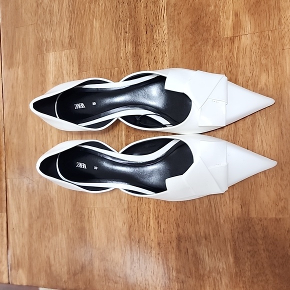 Zara | Shoes | Nwot Zara White Kitten Heel Pointed Toe With Bow Shoes